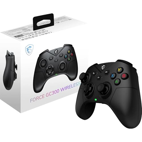 MSI FORCE GC300 WIRELESS PC Gamepad Controller – 2,4 GHz, Bluetooth, USB Typ-C auf A – kabelgebunden/drahtlos, 600mAh Li-Ionen-Akku (20h), austauschbare D-Pad-Abdeckungen, zwei Vibrationsmotoren