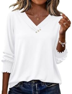 Rapbin Bluse Damen Elegant 3/4 Langarm Shirt V-Ausschnitt Tunika Tops