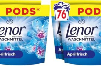 Lenor Pods, Universal Waschkapseln Waschmittel, 76 Waschladungen, Aprilfrisch, Lang Anhaltende Frische Und Extra Geruchsabwehr (Packung mit 2)