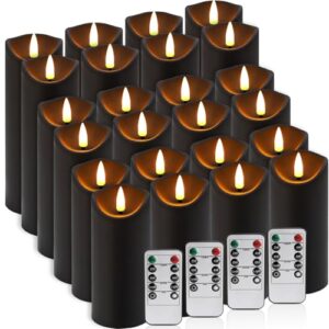 LIVEN 24 Stück Schwarze Flammenlose LED-Kerzen mit Fernbedienung, Flackernd, Halloween Deko für Zuhause,3 Größen