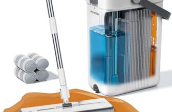 HoMettler wischmopp Set mit Eimer,Mopp mit klarem Wasser auswaschen,100% Trennung von Frisch und Schmutzwasser,Geeignet für Hartholz, Vinyl, Fliesen