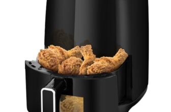 LEHMANN Heißluftfritteuse 3,5L, 1400 W, Air Fryer mit 8 Programmen, 80-200°C, Antihaftbeschichtung, Timer, Spülmaschinenfester, Friteuse ohne Öl und Fett für Grillen, Backen, Dehydrieren