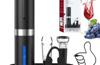 CIRCLE JOY Elektrischer Weinöffner-Set, Wiederaufladbares 5-in-1 Weinöffner-Geschenkset mit Ladestation, Folienschneider, Weinausgießer und Vakuum-Weinstopfen