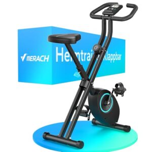 MERACH Heimtrainer Fahrrad Klappbar, Hometrainer Fahrrad mit LCD Monitor, Ergometer Heimtrainer mit Bequemem Sitzkissen, Fitnessbikes für Zuhause, Platzsparend