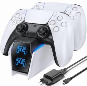OIVO PS5 Controller Ladestation, PS5 Ladestation 2 Std Schnelllade mit EU-Netzteil für PlayStation 5 Ladestation, PS5 Ladegerät Controller Zubehörsets für PlayStation 5 Wireless Controller, Weiß