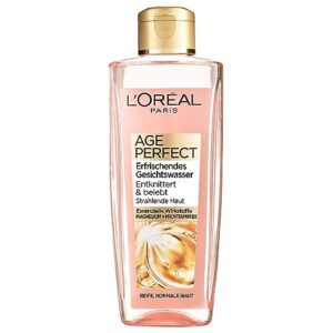 L’Oréal Paris Erfrischendes Gesichtswasser für Frauen: befreit die Haut von Verschmutzungen und bereitet sie optimal auf die Pflege vor mit Provitamin B5 und Magnesium, Age Perfect, 1x 200ml