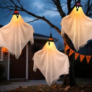 CNMTCCO Halloween Deko Geist mit LED, 3 Stück 80 cm Hängegeister
