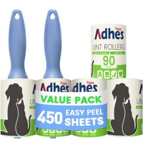 ADHES Fusselrolle 5 Rollen (je 90 Blatt),2 Griffe, Tierhaare Extra Klebrige