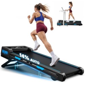 Walking Pad mit 14% Automatischer Steigung, 5 In 1 Laufband für Zuhause mit 3.5 HP bürstenloser Motor, 10km/h Laufband Schreibtisch für Zuhause & Büro mit LED-Display, 12 HIIT-Programme, Bis 180 kg