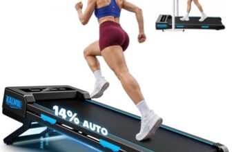 Walking Pad mit 14% Automatischer Steigung, 5 In 1 Laufband für Zuhause mit 3.5 HP bürstenloser Motor, 10km/h Laufband Schreibtisch für Zuhause & Büro mit LED-Display, 12 HIIT-Programme, Bis 180 kg