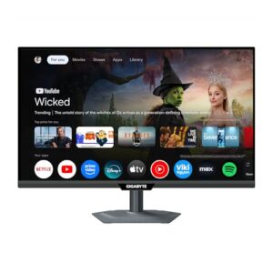 Gigabyte M27QS 27” 2K QHD Smart-Monitor – Google TV, Drahtlose Anzeige, 2560 x 1440, 180Hz, 1ms, 350 cd/m², FreeSync, Display HDR400, HDMI 2.0, DisplayPort 1.4