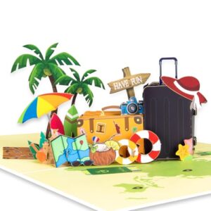 GREETING ART Pop-Up Karte – Reise, Pop-Up Karte Reisegutschein- 3D Geburtstagskarte für Urlaub, Flitterwochen oder Koffer – Geldgeschenk für Reisekasse, Grußkarte zum Geburtstag oder Abschied