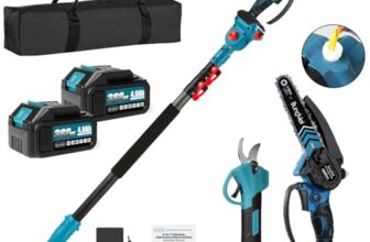 Bundviel 4-in-1 Akku Hochentaster kompatibel mit Makita Akku, Bürstenloser 6 Zoll Mini Kettensäge & 25mm Elektrische Gartenschere 2x 4.0Ah Akku, bis 235,5cm Teleskopstange für Garten Baumschnitt