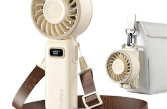 Diveblues Handventilator Tragbarer Turbo-Ventilator mit 100 Stufen und 7,4m/s Starkem Luftstrom, 180° Faltbarer 4-in-1 Mini-Ventilator für Hand, Hals und Tisch, Aufladbar für Sommer, Reise und Outdoor