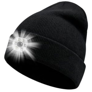 CNMTCCO Mütze mit Licht, LED-Beanie mit USB-wiederaufladbarer LED-Lampe, 6 LEDs und 3 Helligkeitsstufen, warme Wintermütze für Damen und Herren – praktisches Geschenk