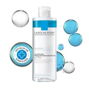 La Roche Posay Ultra Oil-Infused Mizellen-Reinigungsfluid, Gesichtsreinigung für empfindliche Haut, Entfernt wasserfestes Make-up, Ohne Duftstoffe und Alkohol, Gesichtswasser mit Öl, 400 ml