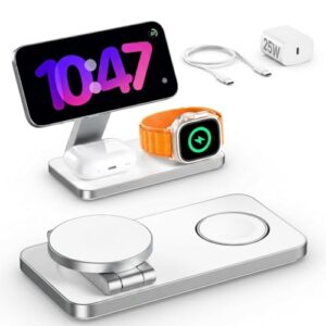 Induktive ladestation Qi2.2 25W, 3 in 1 Apple Ladestation Kompatibel mit Magsafe Ladegerät iPhone Charging Station Für iPhone 18pro/18pro max/17/16/15/14/13/12, Apple Watch, AirPods, mit 35W Adapter