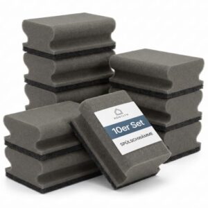 Spülschwamm 10er Pack, 9x7x4 cm I Putzschwamm Grau I Weiche Seite & Scheuerseite I Für Töpfe, Pfannen & Geschirr I Küchenschwamm I Reinigungsschwamm I Topfreiniger I Topfschwamm
