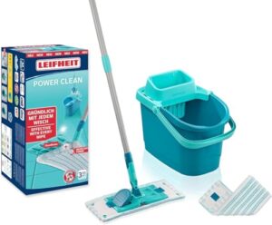 Leifheit Bodenwischer Set Power CLEAN, Presssystem mit 2 Wischbezügen