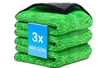 Mikrofasertücher Auto 3 Stück 800 GSM Poliertuch für Autopflege und Haushalt | Microfaser Trockentuch extrem saugstark, fusselfrei und schonend weich Polieren – 30 x 30 cm (3PCS) (Grün, 3 Stück)
