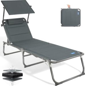 Homecall Sonnenliege Klappbar mit Dach, Kopfstütze, Bis 180 kg, 200×70 cm