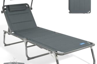 Homecall Sonnenliege Klappbar mit Dach, Kopfstütze, Bis 180 kg, 200×70 cm