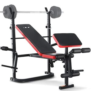 ISE Multifunktional Trainingsbank, Hantelbank Verstellbar Klappbar mit Beincurler Haushalt Fitnessgeräter für Kniebeuge, Hantelbank Bankdrücken,Rumpfbeuge,Training Bank Neigen, Beinbeuger für Zuhause