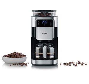 Severin Kaffeemaschine mit Mahlwerk, Kaffeeautomat mit Glaskanne und Timer-Funktion, auch als Filterkaffeemaschine, für bis zu 10 Tassen Kaffee, 1000 Watt, schwarz, Edelstahl, KA 4813