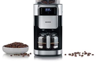 Severin Kaffeemaschine mit Mahlwerk, Kaffeeautomat mit Glaskanne und Timer-Funktion, auch als Filterkaffeemaschine, für bis zu 10 Tassen Kaffee, 1000 Watt, schwarz, Edelstahl, KA 4813