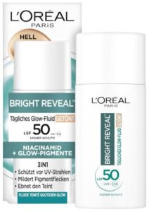 L’Oréal Tägliches Getöntes UV Glow-Fluid LSF 50, Niacinamid + Glow-Pigmente, Farbe: Hell, Bright Reveal, 1 x 50 ml
