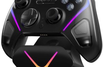 EasySMX D10 Controller PC mit Ladestation, Wireless Controller mit TMR Joystick & 2 in 1 Trigger, 1000Hz Polling Controller mit RGB für PC/Switch/Handy-Schwarz