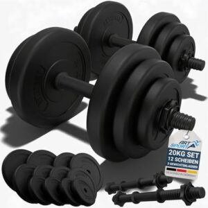ArtSport® 2er Hantelset 20kg – Kurzhantel Set mit 2 Kurzhanteln, 12 Gewichte/Hantelscheiben und Sternverschlüsse – Krafttraining Kurzhantelset Hantel