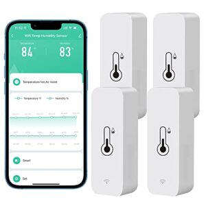 Comboss WiFi-Hygrometer Thermometer-Sensor, kabelloser Temperatur- und Feuchtigkeitssensor für den Innen- und Außenbereich mit Remote-App-Benachrichtigungsalarm, Arbeit mit der Tuya-App (4-Pack)
