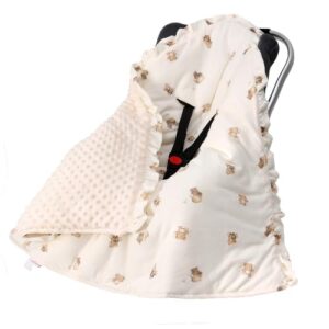 amo nenes Baby Einschlagdecke Babyschale 90x90cm, Winter Baumwolle Reversible Decke, Universal Kuscheldecke mit Seitendekoration für Babydecke Kinderwagen Buggy Autositz, Bär
