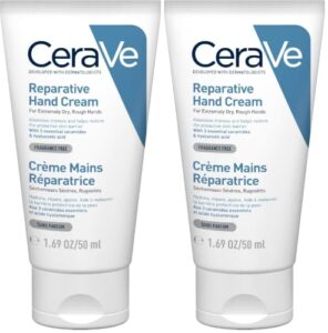 CeraVe Regenerierende Handcreme, Sanfte Creme bei empfindlicher Haut, Ohne Duftstoffe, Bei Neurodermitis oder Allergien, Mit Hyaluronsäure und essenziellen Ceramiden, 50 ml (Packung mit 2)