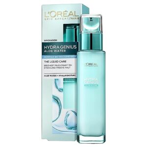 L’Oréal Paris Feuchtigkeitsfluid normale bis trockene Haut für Frauen: frische und geschmeidige Haut & bis zu 72h Feuchtigkeit mit Aloe Water und Hyaluronsäure, Hydra Genius, 1x 70ml