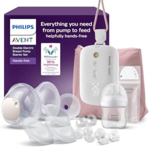 Philips AVENT Hands-Free-Milchpumpen-Starter-Set, Motor in Krankenhausqualität, spiegelt den Trinkrhythmus des Babys wider, bis zu 85 Pumpbewegungen pro Minute, Modell SCD553/11
