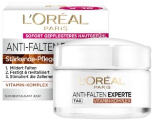 L’Oréal Paris Feuchtigkeitspflege für das Gesicht, Anti-Aging Tagescreme zur Minderung von Falten, Vitamin B3 und Vitamin E, Festigt und revitalisiert die Haut, Anti-Falten Experte, 1 x 50 ml