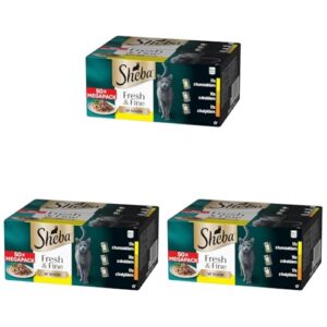 Sheba Fresh & Fine Multipack Portionsbeutel 3 Varietäten Huhn, Geflügel, Truthahn in Sauce 50x50g (Packung mit 3)