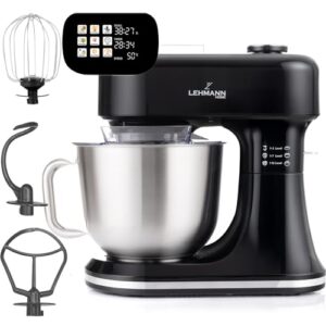 LEHMANN Multifunktions Küchenmaschine mit Display, 12 Geschwindigkeiten, Fermentationsfunktion mit Heizfunktion, integrierte Waage, Timer, Knetmaschine mit 3 Rühreinsätze und 5L Rührschüssel