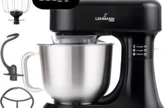 LEHMANN Multifunktions Küchenmaschine mit Display, 12 Geschwindigkeiten, Fermentationsfunktion mit Heizfunktion, integrierte Waage, Timer, Knetmaschine mit 3 Rühreinsätze und 5L Rührschüssel