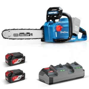DongCheng Akku Kettensäge 40V, Brushless 1600W, 38cm Schnittlänge, 2×4Ah