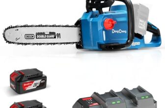 DongCheng Akku Kettensäge 40V, Brushless 1600W, 38cm Schnittlänge, 2×4Ah
