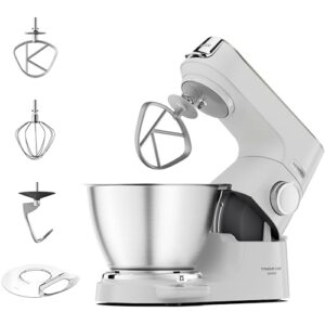 Kenwood Titanium Chef Baker – Küchenmaschine mit Waage inkl. 3-teiligem Patisserie-Set, 5 l Edelstahlschüssel, 1200 W, Weiß (KVC65.001WH)
