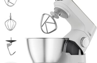 Kenwood Titanium Chef Baker – Küchenmaschine mit Waage inkl. 3-teiligem Patisserie-Set, 5 l Edelstahlschüssel, 1200 W, Weiß (KVC65.001WH)