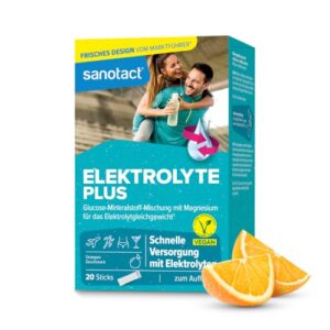 sanotact Elektrolyte Plus (20 Beutel) • Elektrolyt Pulver für Flüssigkeitshaushalt • Kalium & Magnesium für Elektrolytgleichgewicht • 100% Vegan • Recovery Drink • Mit Orangengeschmack