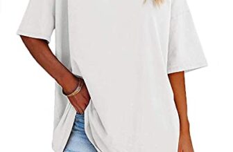Ebifin Damen Tshirt Oversize Oberteile Rundhals,Weiß,L