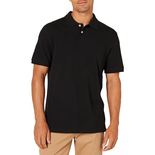 Amazon Essentials Herren Poloshirt Slim Fit Baumwolle Piqué Kurzarm, Schwarz, L