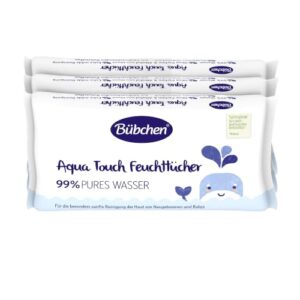Bübchen Aqua Touch Feuchttücher, 144 Stück (3 x 48) – sensitive Pflegetücher mit 99% purem Wasser, feuchte Tücher für Neugeborene und Babys