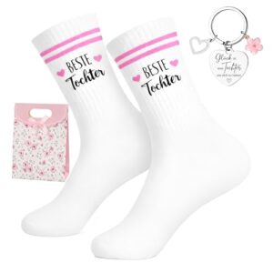 PIujsym Mutter Tochter Geschenk Set, Beste Tochter Socken mit Schlüsselanhänger Geschenkbox, Tochter Geschenke von Mama, Geschenk für Tochter Geburtstag Weihnachten, Geschenke für Tochter Mädchen